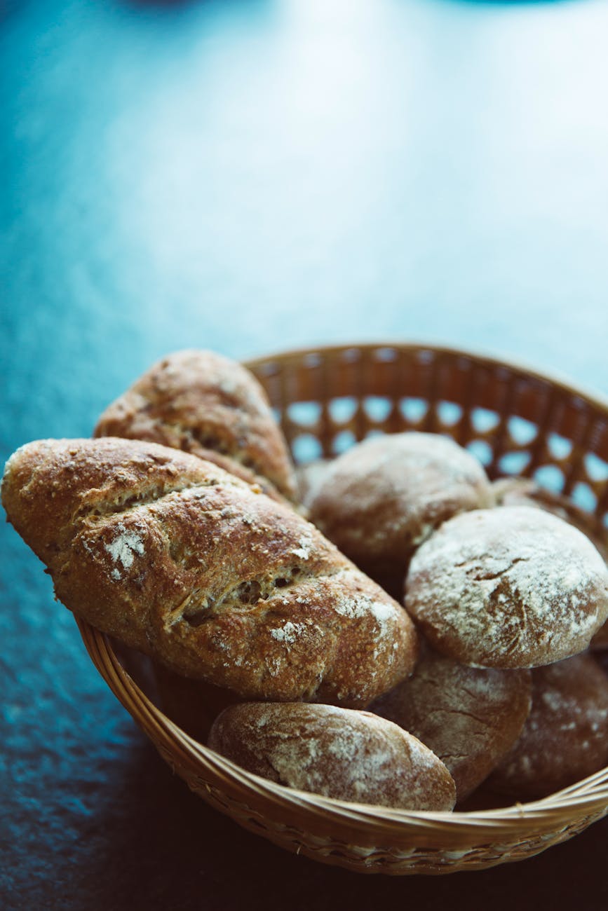 bread food basket loaves