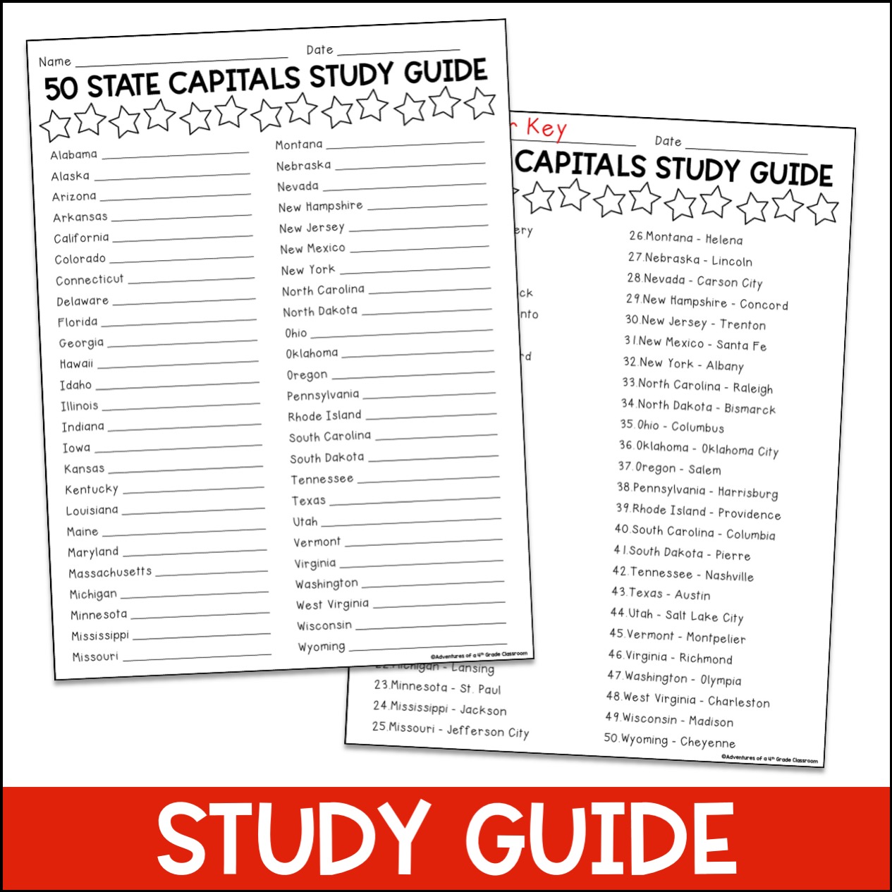 50 States and Capitals Test Adventures of a 4th Grade Classroom