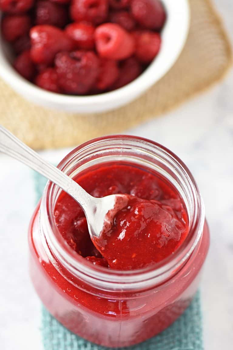 Blend in vanilla and melted white chocolate chips. Homemade Raspberry Sauce - Adventures of Mel