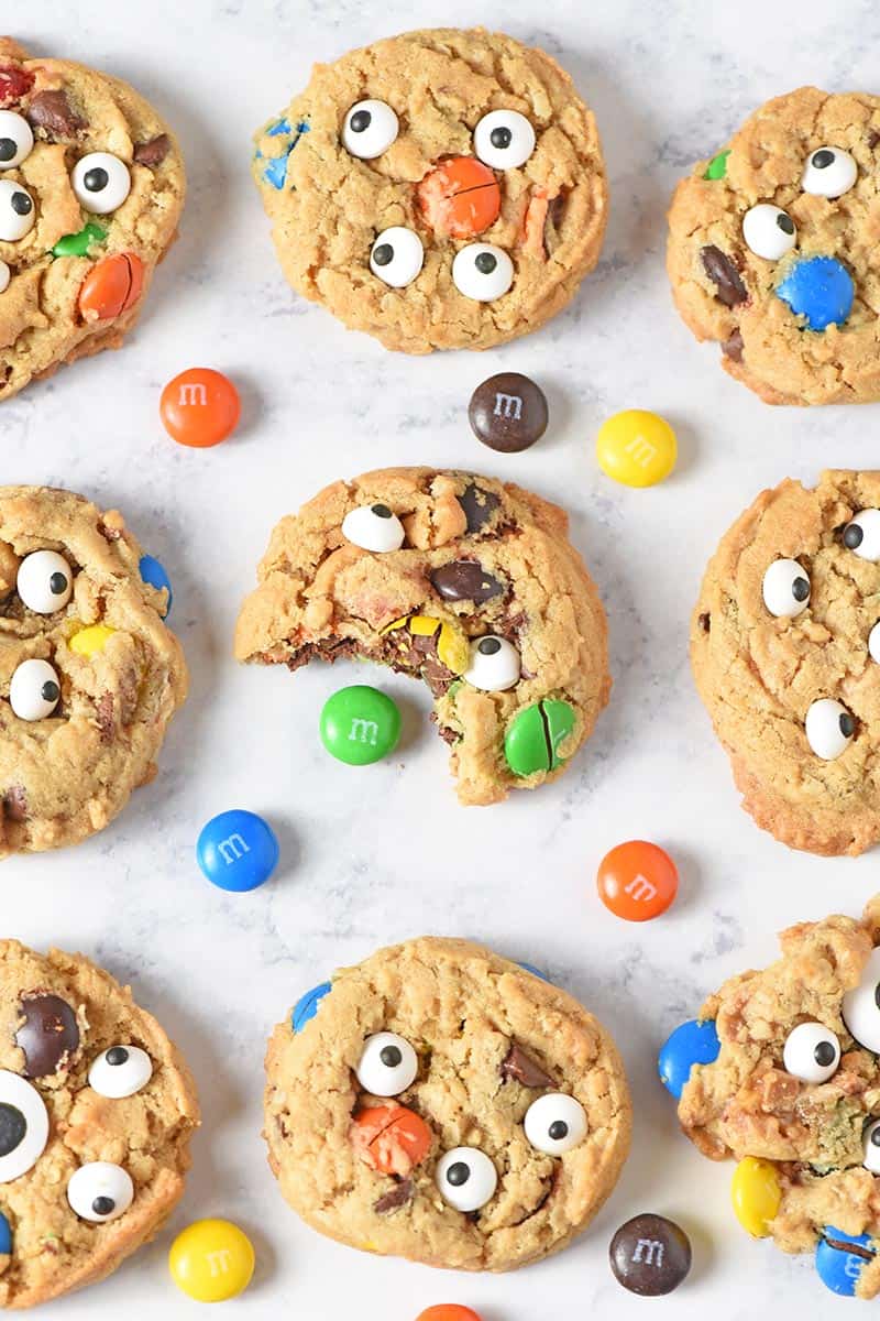 Halloween m&m cookies are a dark chocolate cookie filled with halloween colored m&m's. Soft And Chewy Monster Cookies Recipe Adventures Of Mel
