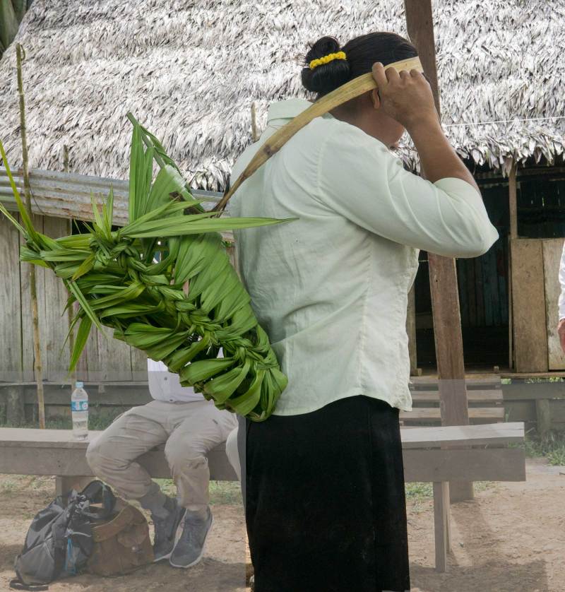 Woman With Backpack made with Palm Frond
