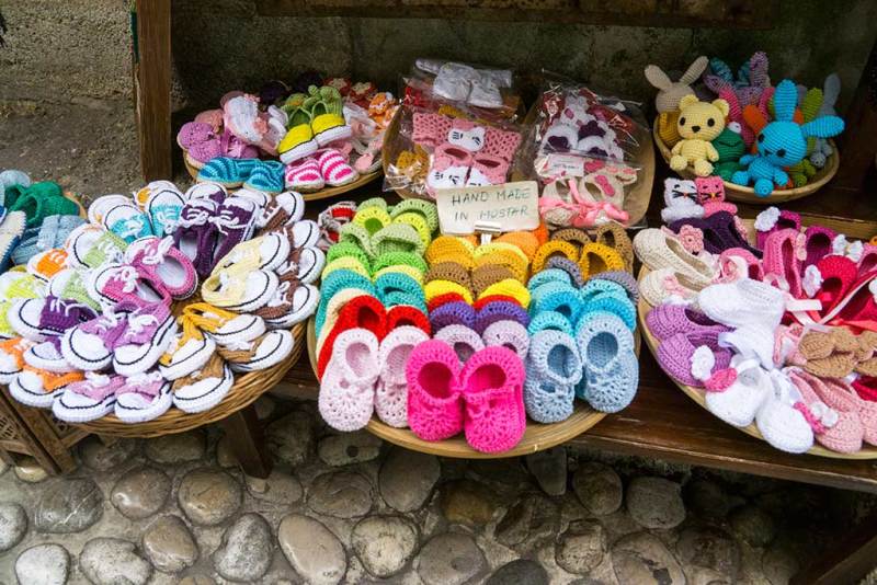 Knitted Booties in the Mostar tourist market in Bosnia