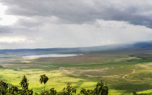 Panoramic view of Ngorongoro Crater part of the Ngorongoro Conservation Area in Tanzania