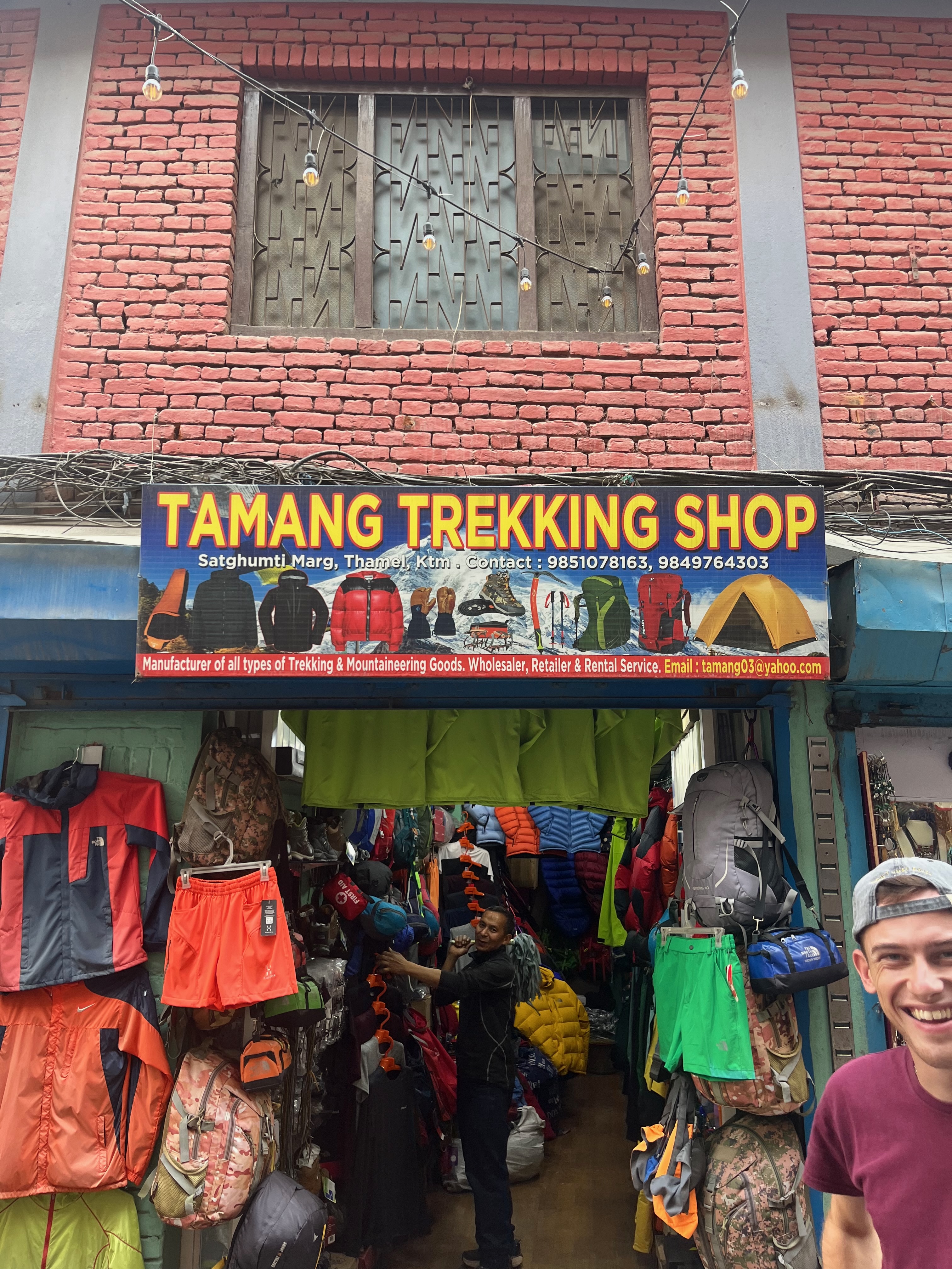 The front of an outdoor rental store in Kathmandu, Nepal