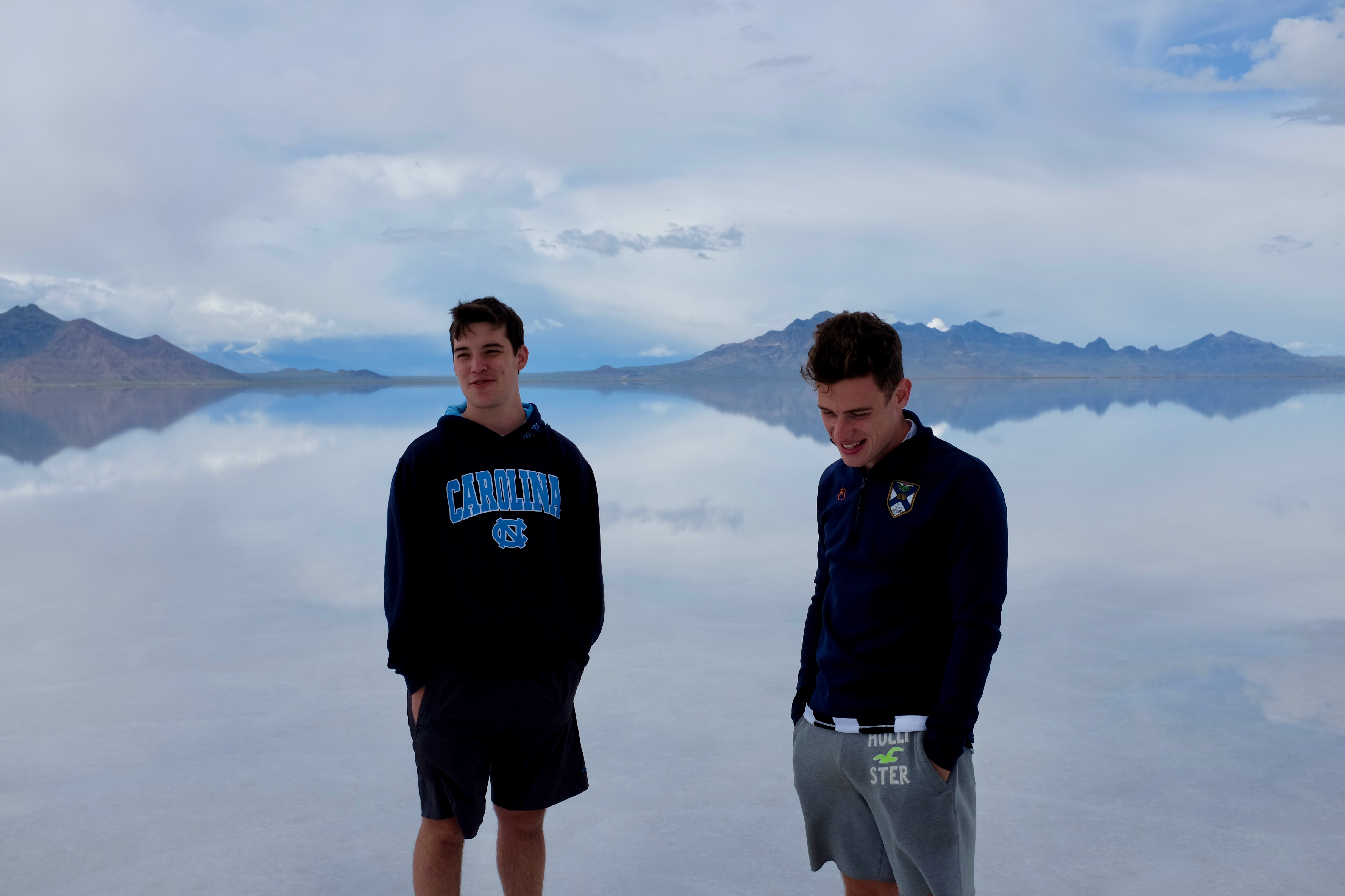 Two people at Bonneville Salt Flats in Utah.
