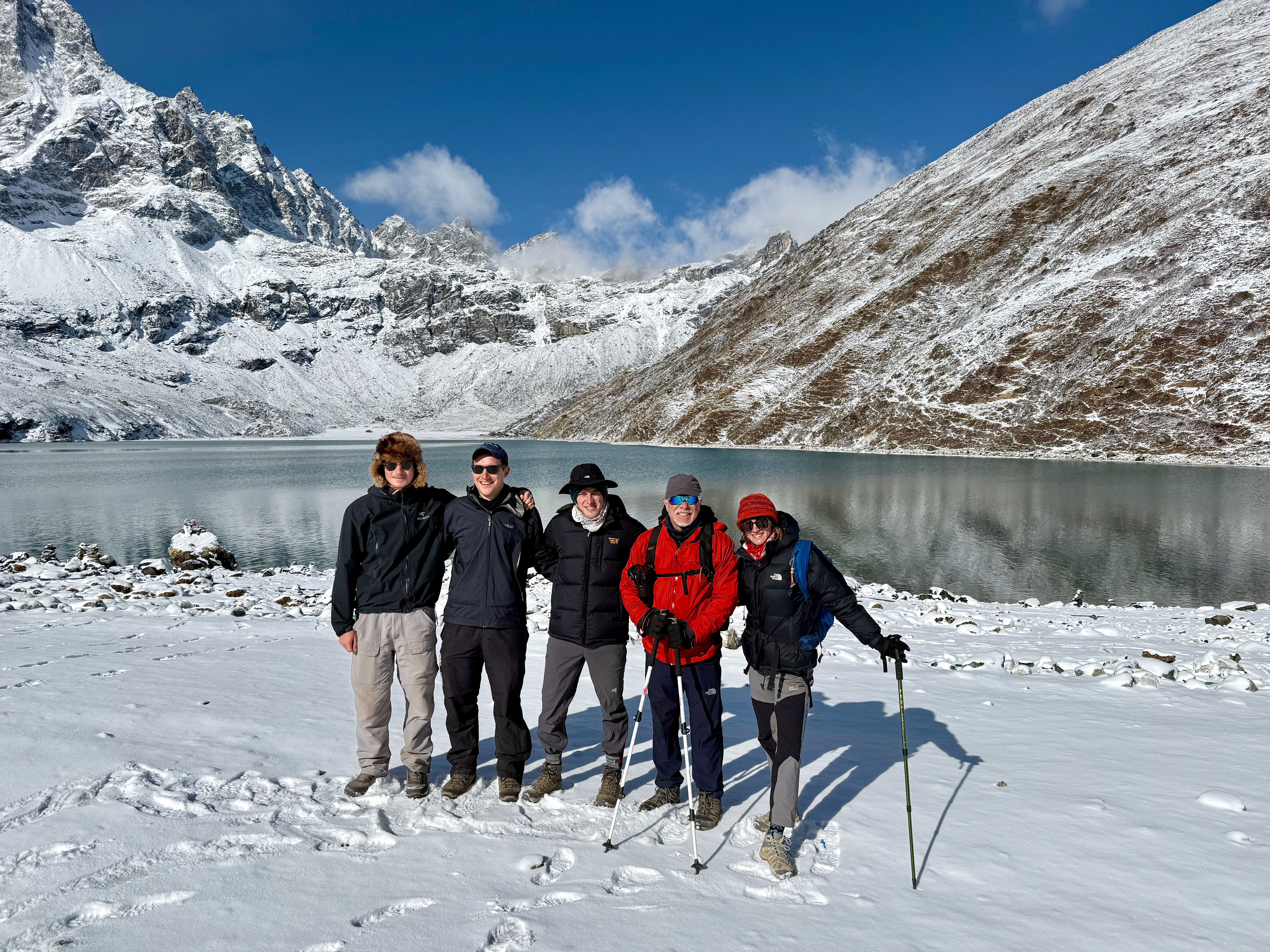 A group of hikers in front of Gokyo Lake