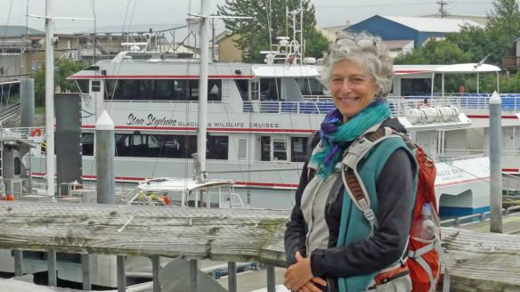 Wendy in front of Stan Stephens Valdez Spirit catamaran