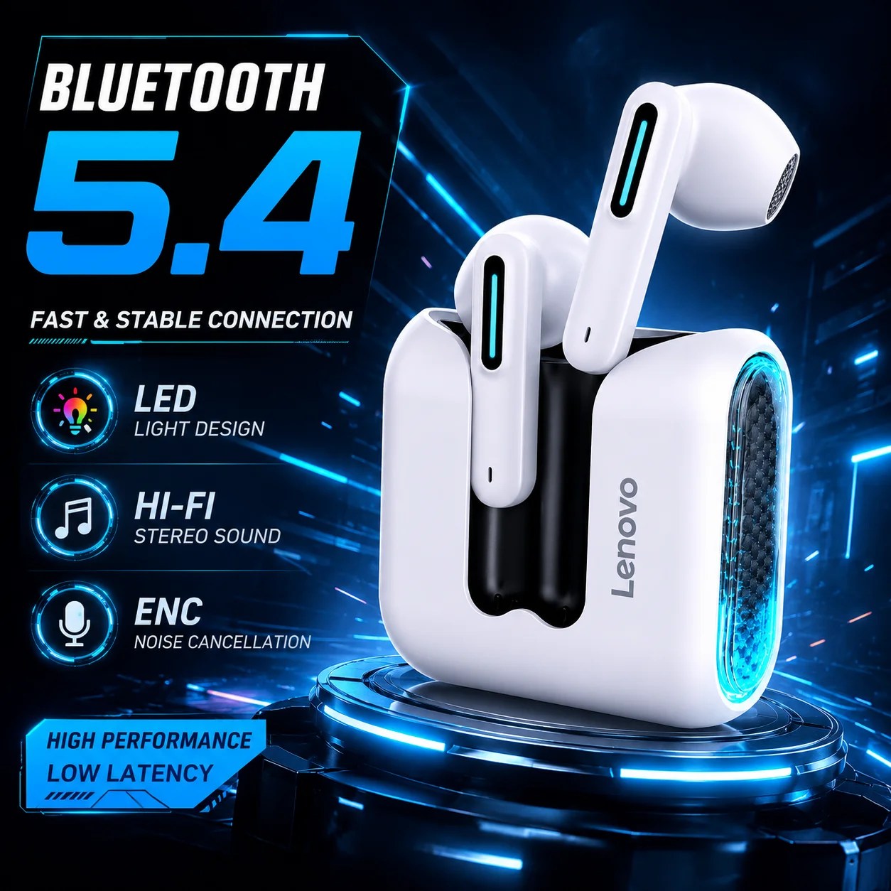אוזניות בלוטות' 5.4 אלחוטיות Lenovo EA189 עם נרתיק טעינה שקוף LED, אוזניות ספורט סטריאו HiFi עם הפחתת רעשים אוזניות בלוטות' 5.4 אלחוטיות Lenovo EA189 עם נרתיק טעינה שקוף LED, אוזניות ספורט סטריאו HiFi עם הפחתת רעשים