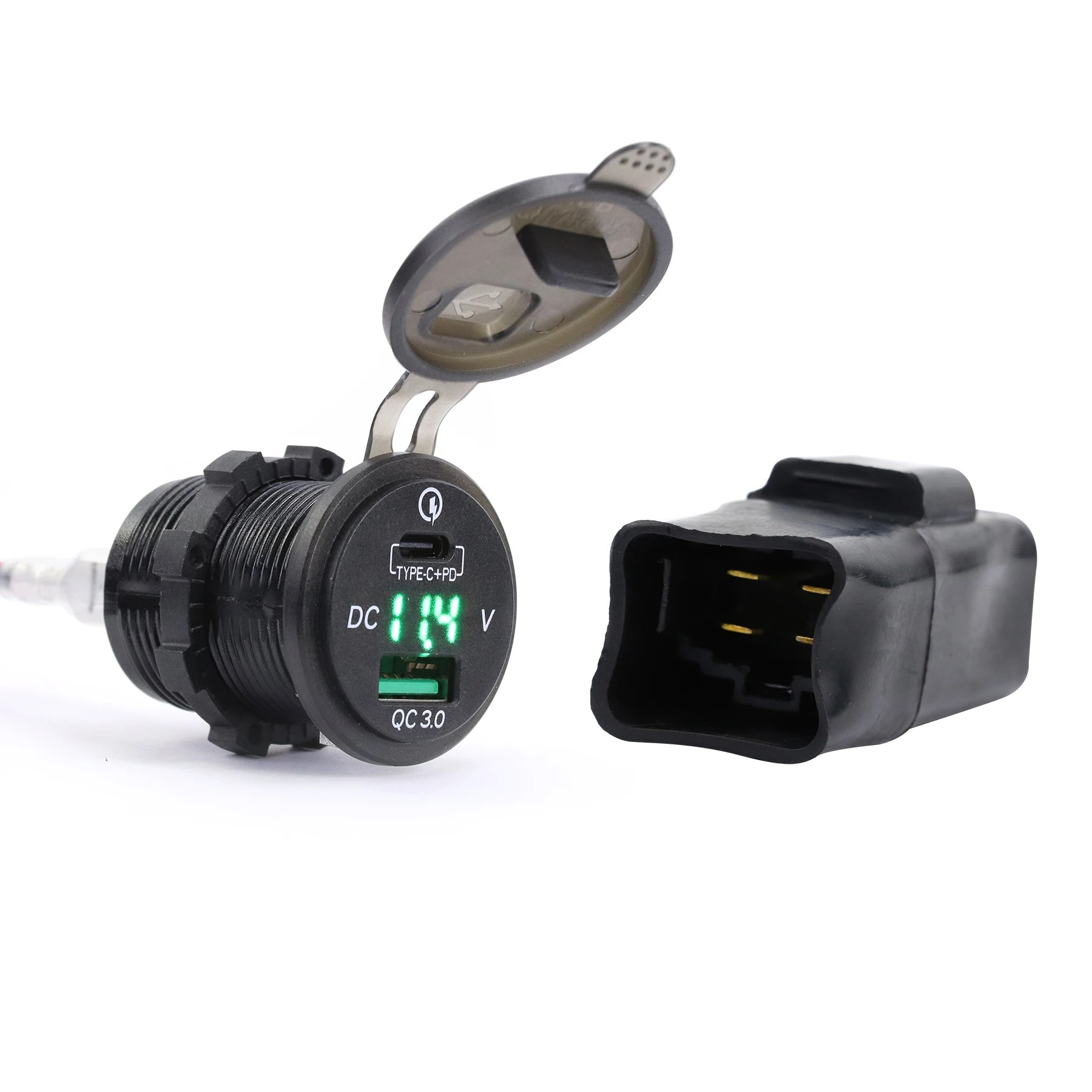 Motorcycle 12V TWO Port USB Charger Socket USB-C PD & Dual QC 3.0 with Relay For Kawasaki Ninja400 Ninja650 NINJA 400 Versys 650