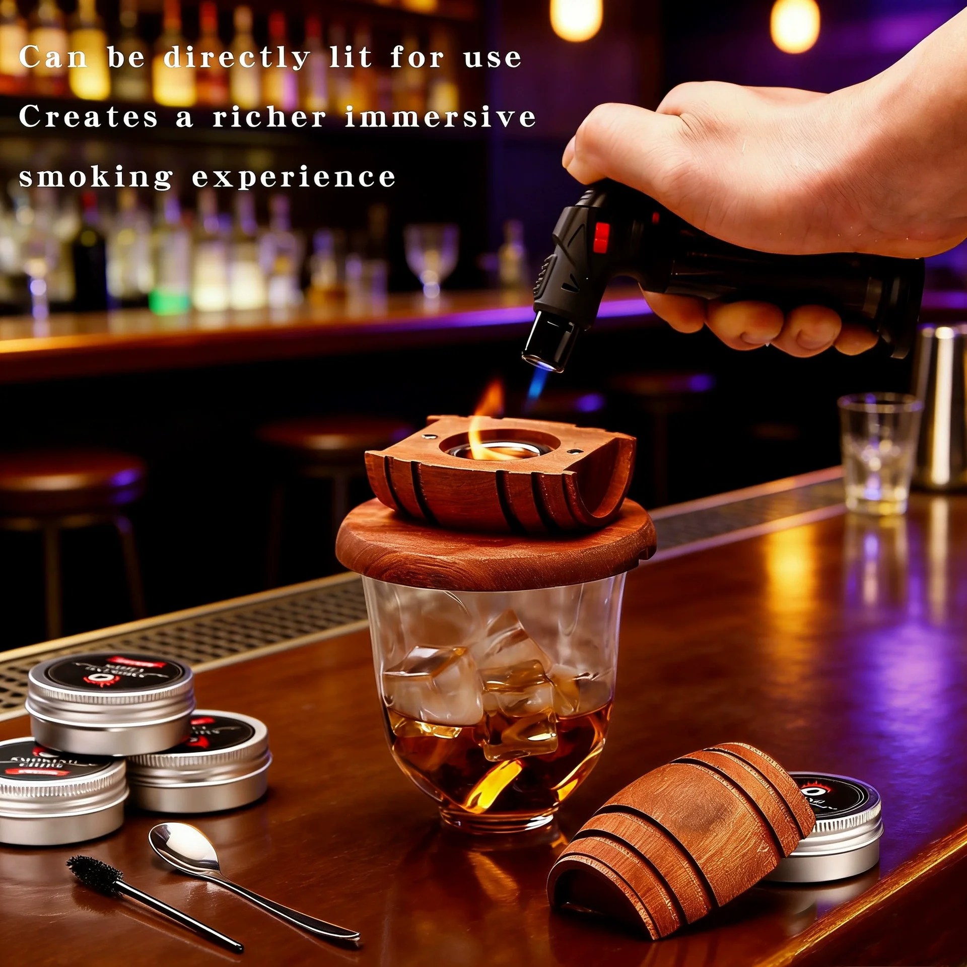 Whiskey-Räucher-Set mit 4 Geschmacksrichtungen Holzchips, Holzfass-Design-Inhalator für Old Fashioned Bourbon, perfektes Weihnachtsgeschenk für Männer Whiskey-Räucher-Set mit 4 Geschmacksrichtungen Holzchips, Holzfass-Design-Inhalator für Old Fashioned Bourbon, perfektes Weihnachtsgeschenk für Männer