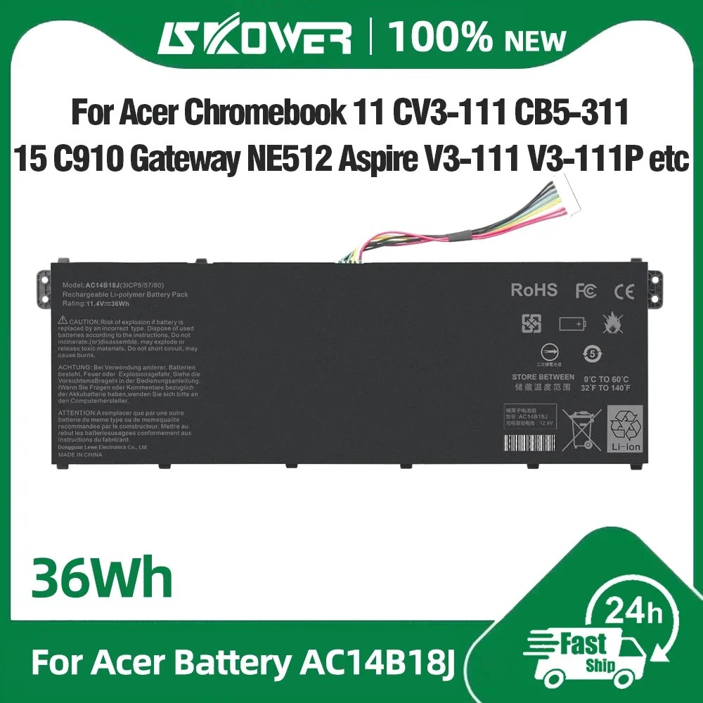 새로운 11.1V AC14B18J 노트북 배터리 Acer Aspire E3-721 E5-771 E5-771G ES1-311 511 V3-111 Chromebook C810 C910 B115-M AC14B13J용 새로운 11.1V AC14B18J 노트북 배터리 Acer Aspire E3-721 E5-771 E5-771G ES1-311 511 V3-111 Chromebook C810 C910 B115-M AC14B13J용