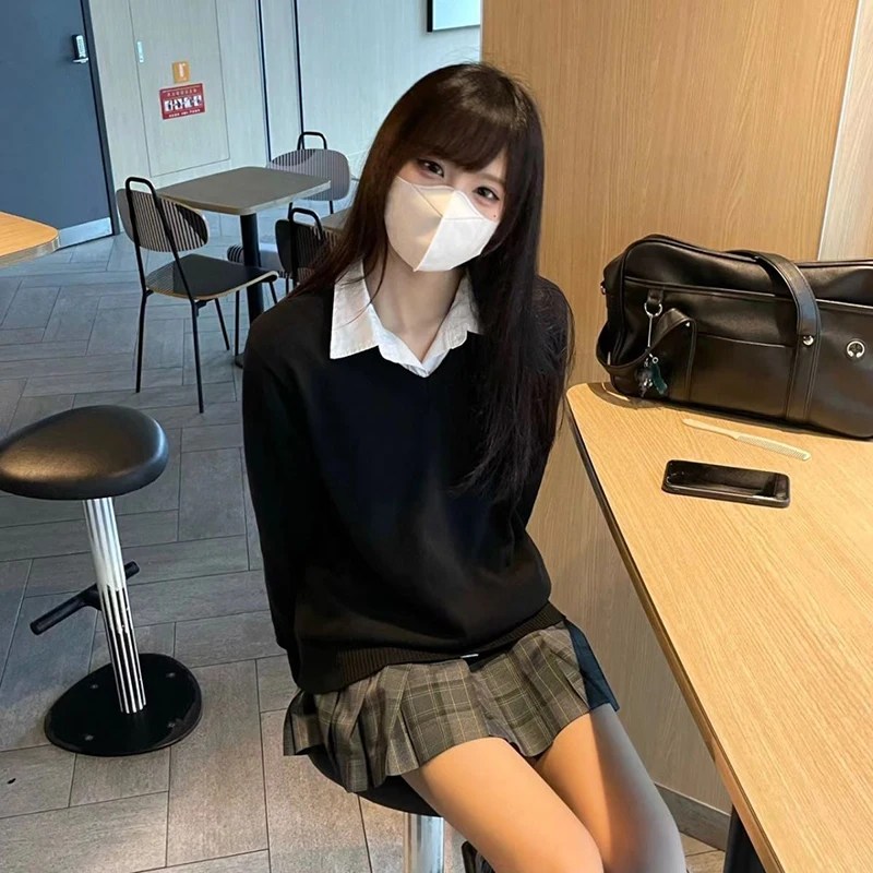 Jk Pullover Pullover Frauen Japan solide V-Ausschnitt dünn locker hübsch Stil Strick Mode lässig faul süß Schulmädchen alle macth Pullover Jk Pullover Pullover Frauen Japan solide V-Ausschnitt dünn locker hübsch Stil Strick Mode lässig faul süß Schulmädchen alle macth Pullover