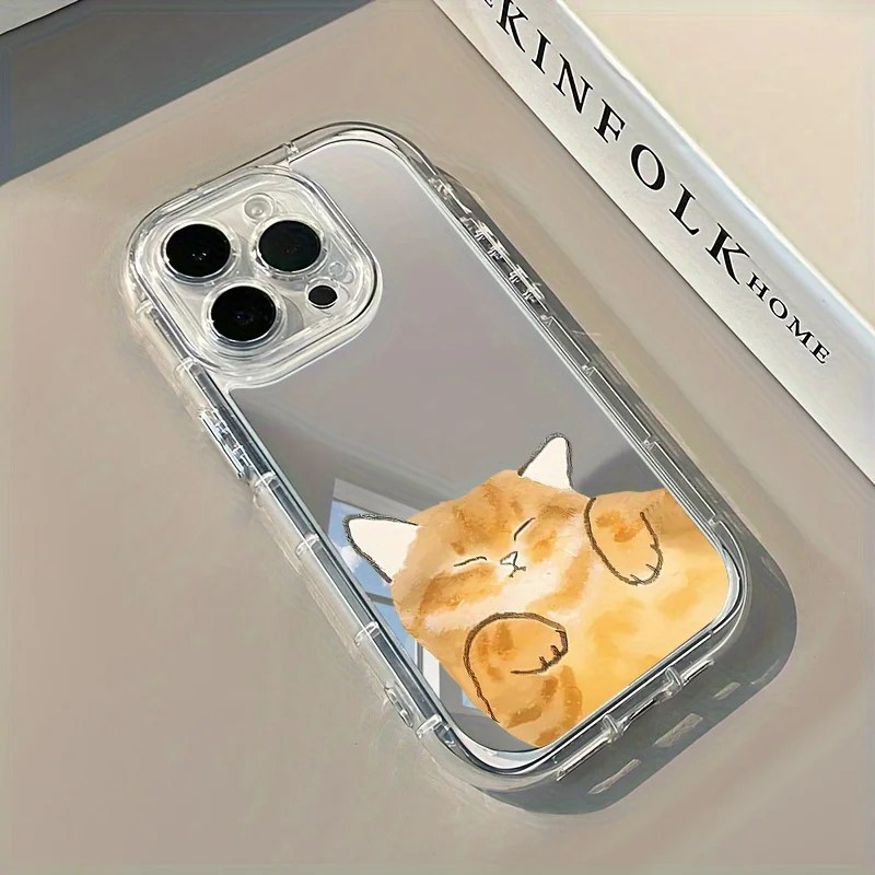 Dreamy Orange Cat Mirror Anti Drop Phone Case Suitable for iPhone 17 16 15 14 13 12 11 Pro/Max/Plus Anti Shock Back Cover