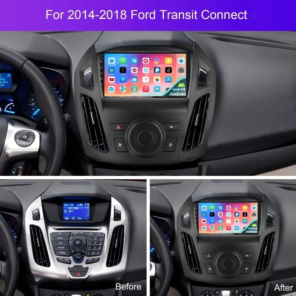 9.7in GPS Navigation For Ford Transit Connect 2014 - 2018 Android 14 Car Stereo Radio For Carplay Android auto/4+64G+AHD camera