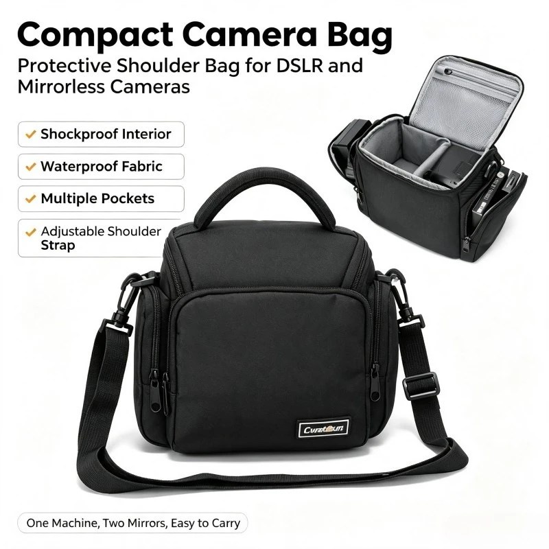 Compact Waterproof Camera Shoulder Bag, Thick Padded Camera Crossbody Case for Mirrorless DSLR Camera Lens Accessories