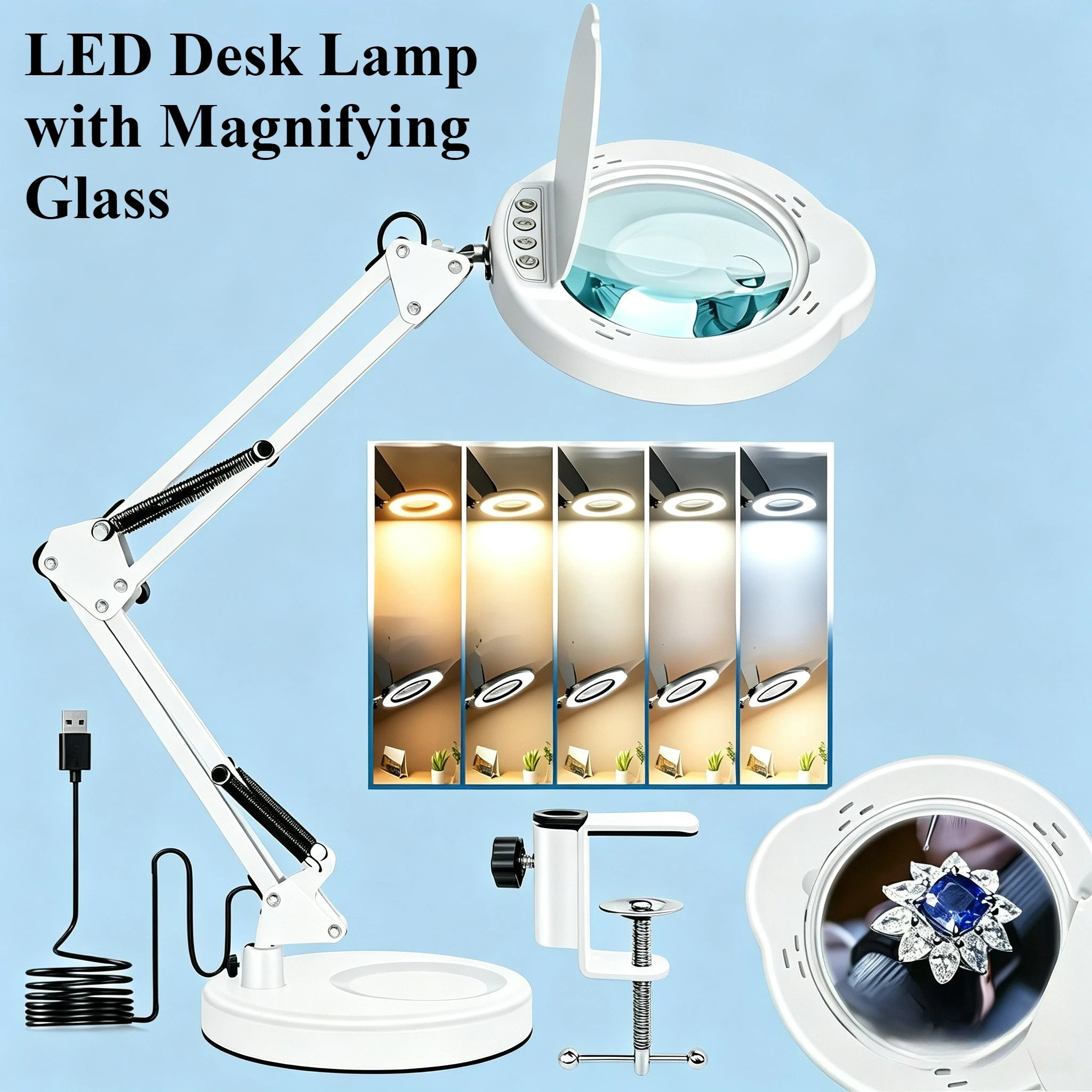 Lente d'ingrandimento illuminata 72LED 10X/15X, nuova, con USB e 3 colori LED, per saldatura, riparazioni, lampada da tavolo, cura della pelle e bellezza. Lente d'ingrandimento illuminata 72LED 10X/15X, nuova, con USB e 3 colori LED, per saldatura, riparazioni, lampada da tavolo, cura della pelle e bellezza.