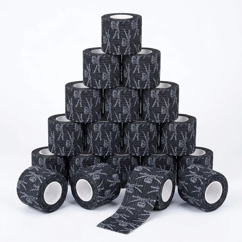 YUELONG Tattoo Grip Bandage Skull Pattern Self Adhesive Wrap 5cm X 4.5m Non Slip Handle Tape Tattoo Grip Cover Supplies