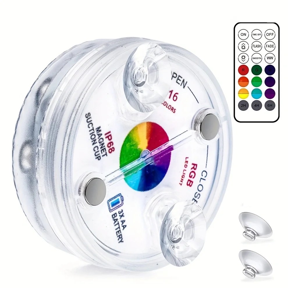 1PC IP68 RGB Waterproof LED Light  Suction Cups Remote Control  Powered Color Changing Light for Bathtub Shower Hot Tub Spa Part