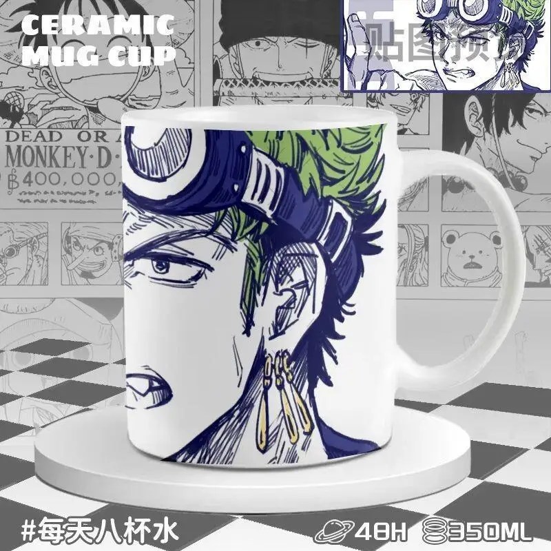 One Piece Makeup Mirror Ceramic Water Mug with Lid for Home Office Desk Decor Creative Novelty Gift Anime Collection Quality New