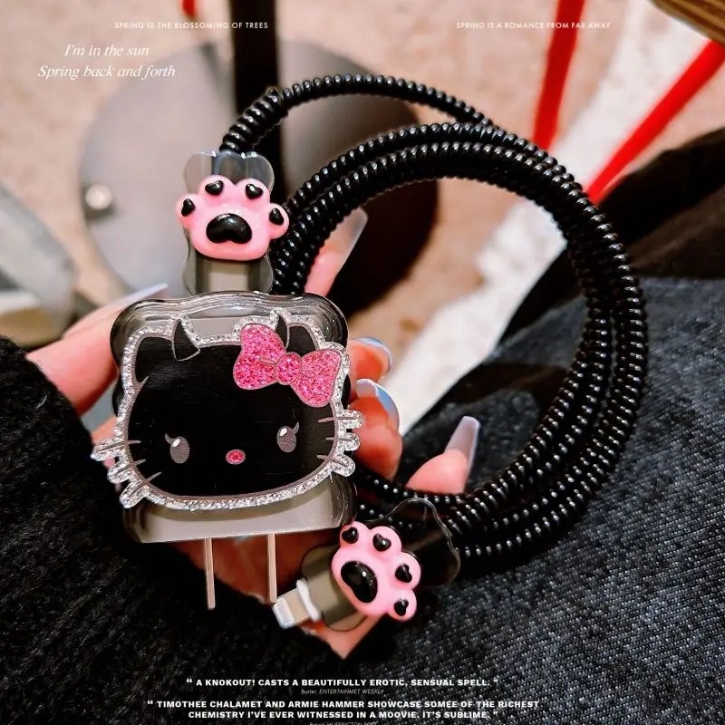 Protector de Cable para Cargador Hello Kitty, para iPhone, Cable de Carga Rápida de 18W/20W, Protección Antirrotura para Cables de Datos, Cuerda de Protección para Cargador, Regalo