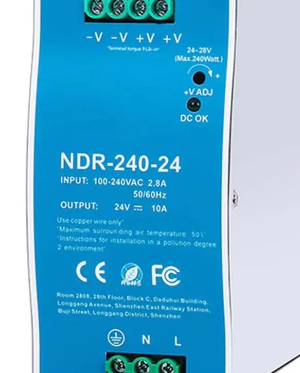 NDR-240-24 240W 24V 10A DIN 레일 스위칭 전원 공급 장치(산업 자동화 제어 시스템 전기 장비용) NDR-240-24 240W 24V 10A DIN 레일 스위칭 전원 공급 장치(산업 자동화 제어 시스템 전기 장비용)