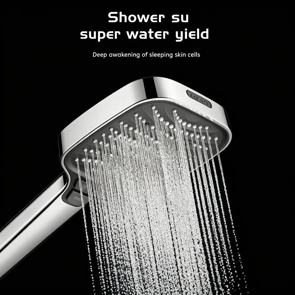 1 Pc High Pressure Square Handheld Shower Head - 8 Spray Modes, Large Panel, Adjustable Button Control, Bathroom Spa Experience