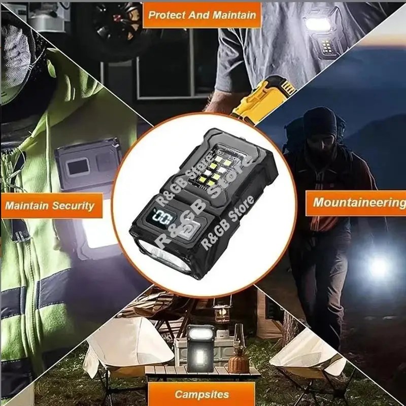 MINI USB Rechargeable LED Flashlight Portable Tail Magnet Flashlight Bright Camping Lantern Side COB Emergency Light-AT48