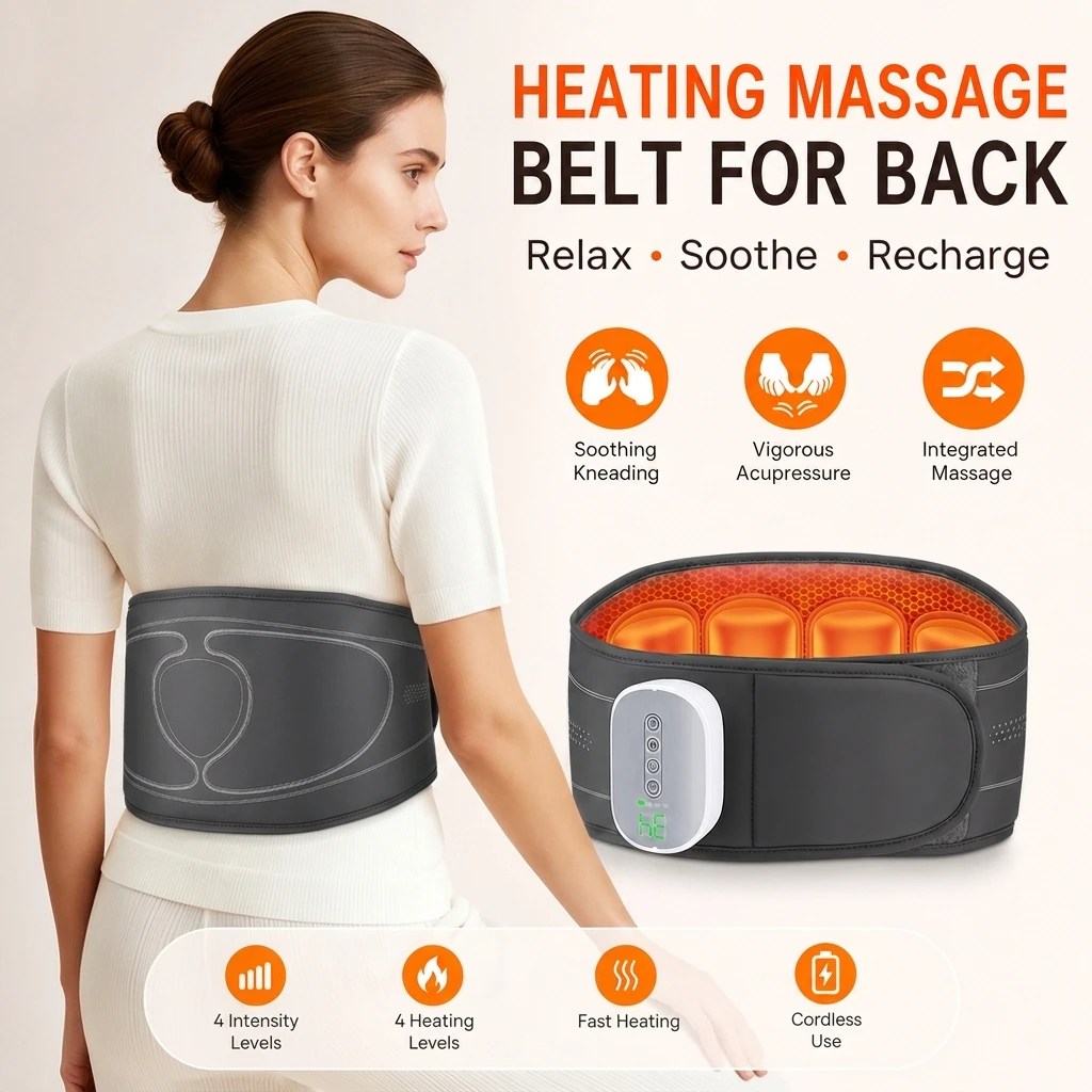 Kabelloser Rückenmassagegürtel mit Luftkompression, 3 Massagemodi, 4 Intensitätsstufen, 4 Wärmeeinstellungen, Beheizter Taillengürtel