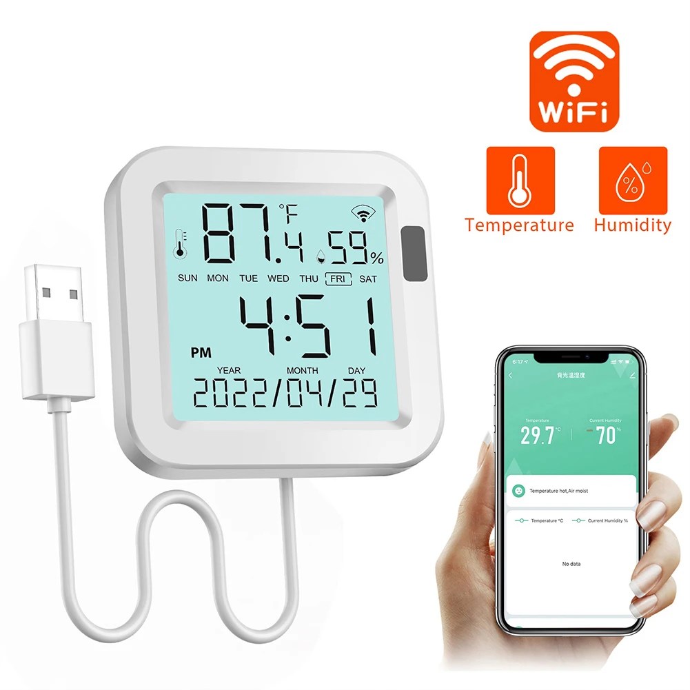 For Smart WiFi Thermometer Hygrometer Sensor With LCD Backlight For Tuya For Smart Life App Home Temperature Humidity Monitor