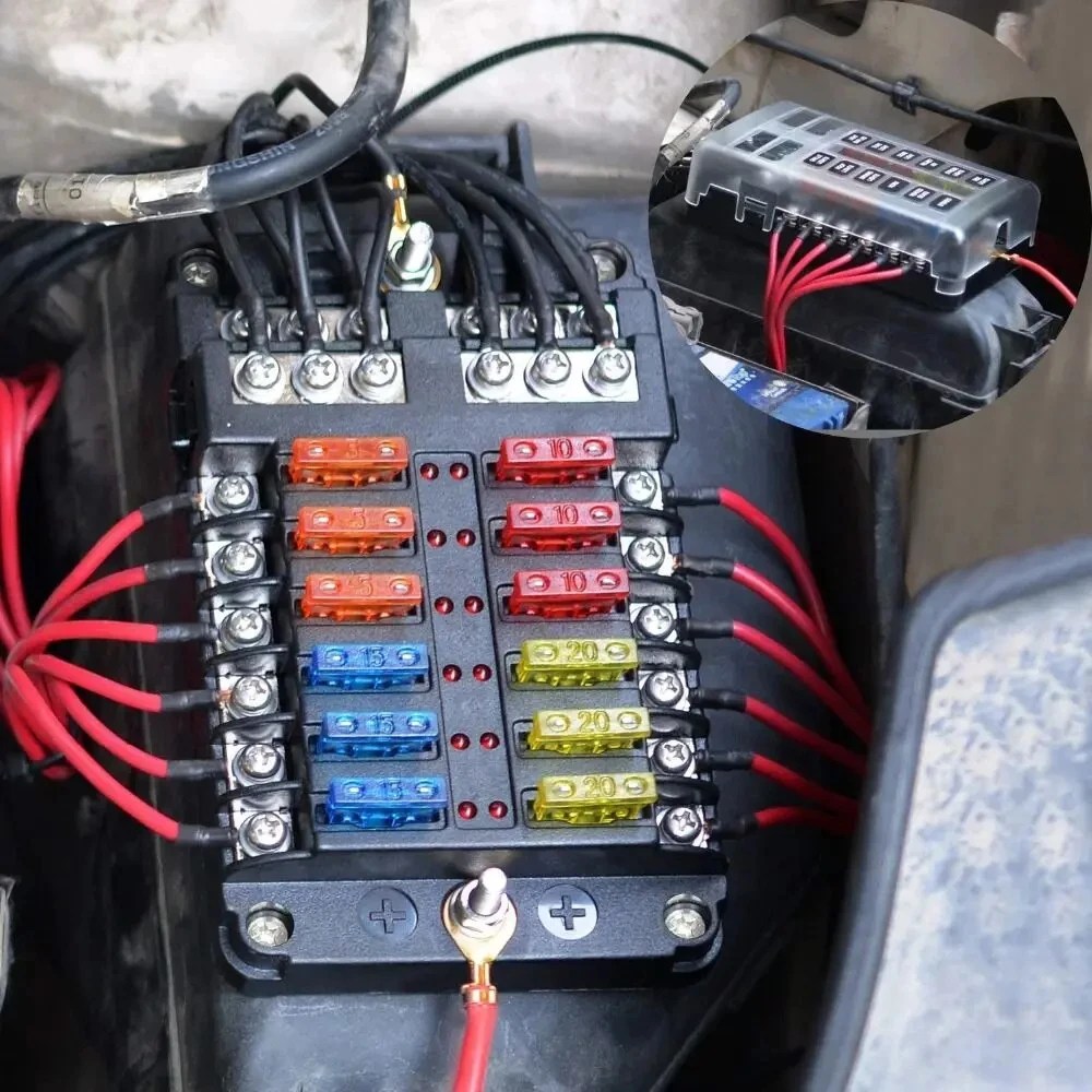 Boîtier de fusibles à lames 6/12 voies 12-24V pour voiture et bateau, avec couvercle en plastique, pour panneau d'alimentation, accessoire pour camping-car et caravane Boîtier de fusibles à lames 6/12 voies 12-24V pour voiture et bateau, avec couvercle en plastique, pour panneau d'alimentation, accessoire pour camping-car et caravane