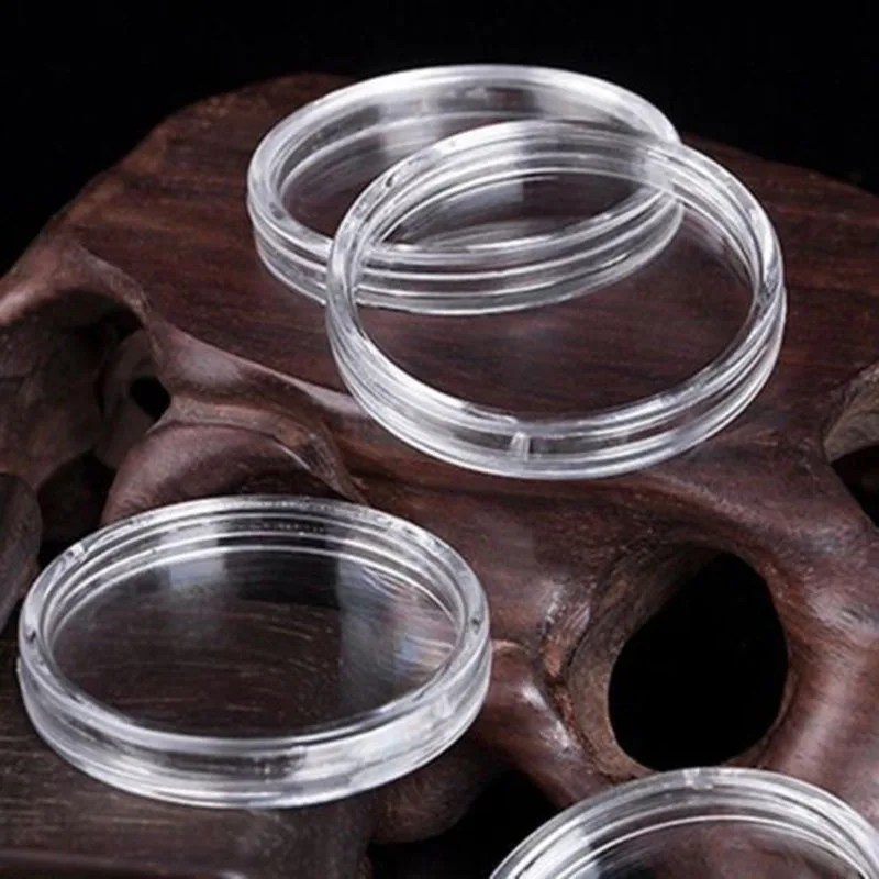 100Pcs 24mm Clear Round Plastic Coin Holder Capsule Container Storage Box High Transparency Coating Storage Case Holder