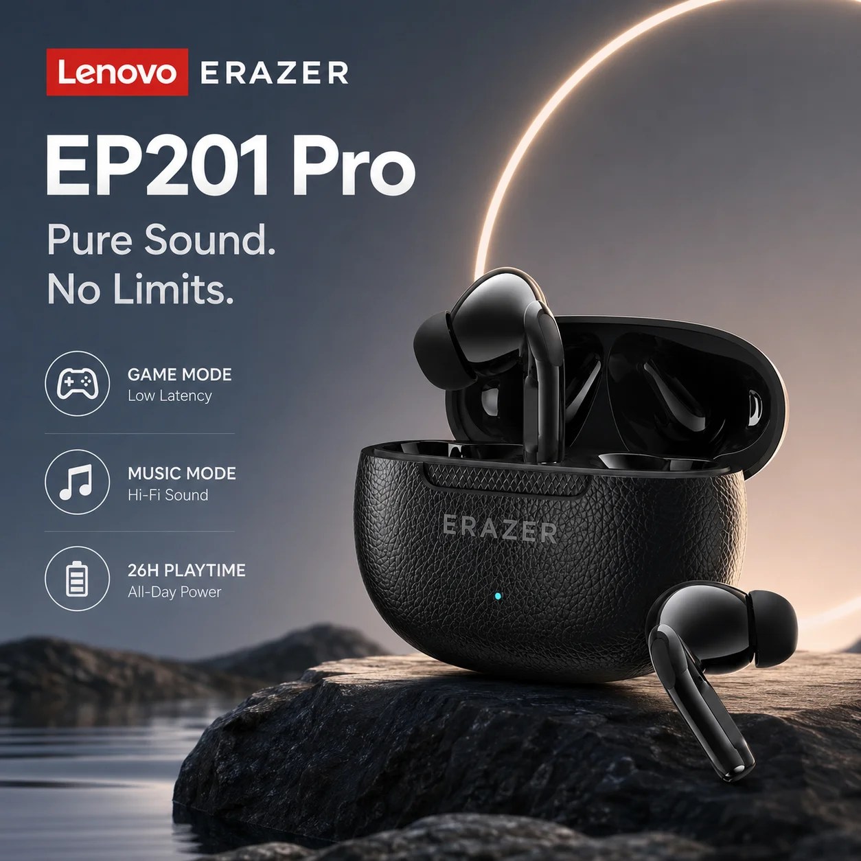 Lenovo ERAZER EP201 Pro Wireless Earbuds Bluetooth 6.0 TWS Gaming Low Latency ENC Noise Cancelling with Mic For iPhone Android