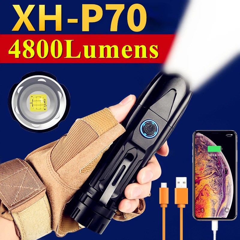 Xhp70 הוביל פנס טלסקופי 5 מצבי תאורה USB טעינה טלסקופית 26650 הפנס קמפינג Xhp70 הוביל פנס טלסקופי 5 מצבי תאורה USB טעינה טלסקופית 26650 הפנס קמפינג