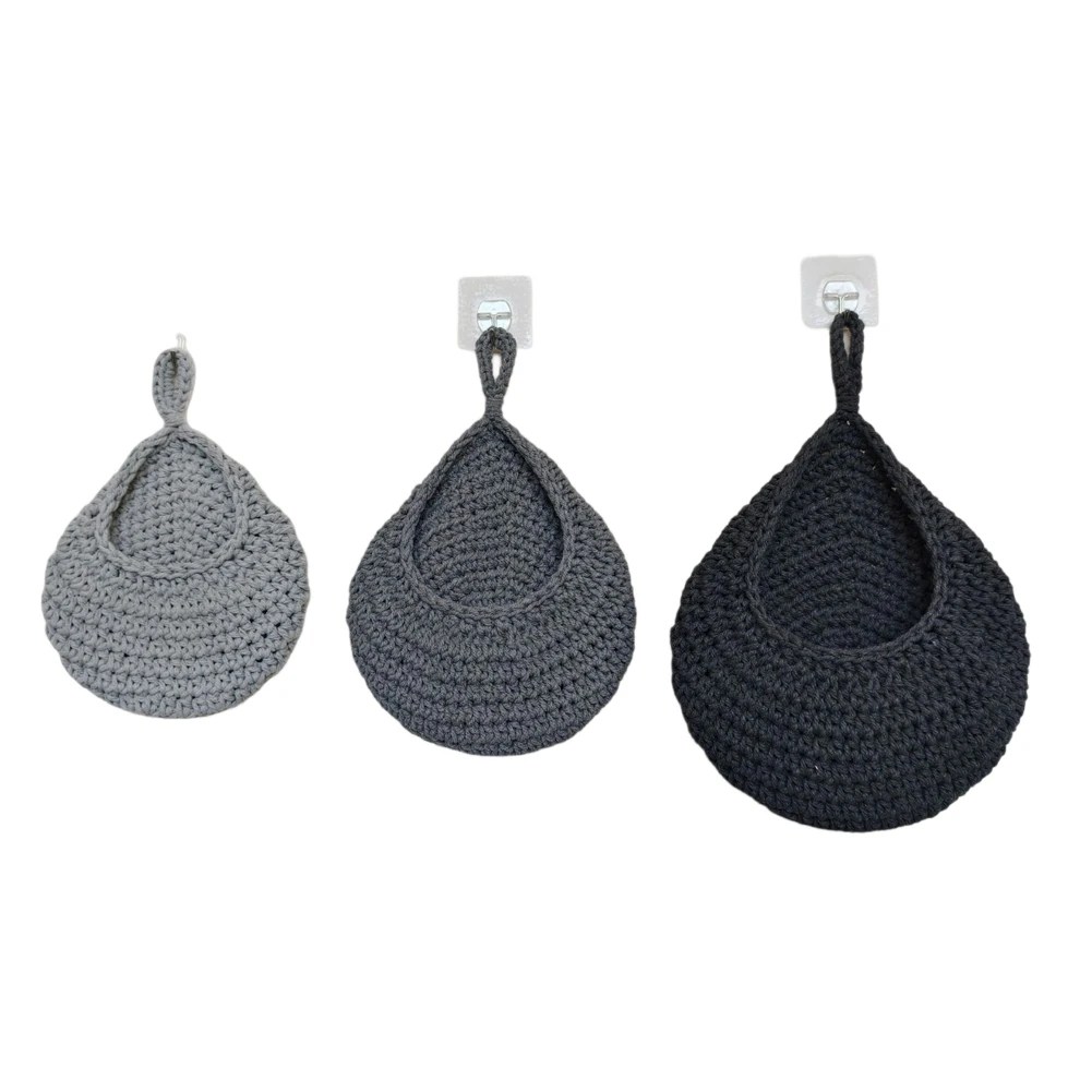 3 Pcs Boho Hanging Storage Baskets 37*26cm Wall-mounted Hanging Storage Baskets Set Of 3-Handmade Cotton Organizers For Home