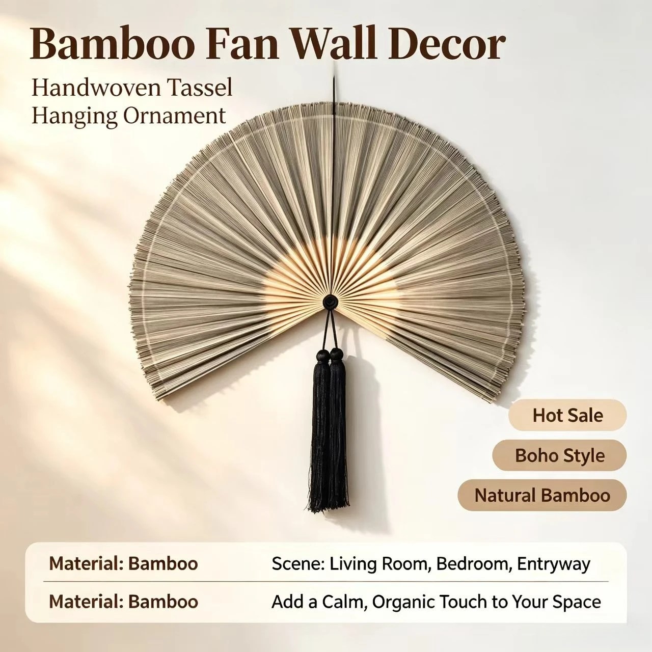 Neuer chinesischer handgewebter Bambus-Wandfächer, Vintage Orientalischer Deko-Fächer für Homestay, Teehaus, Hochzeitswanddekoration Neuer chinesischer handgewebter Bambus-Wandfächer, Vintage Orientalischer Deko-Fächer für Homestay, Teehaus, Hochzeitswanddekoration