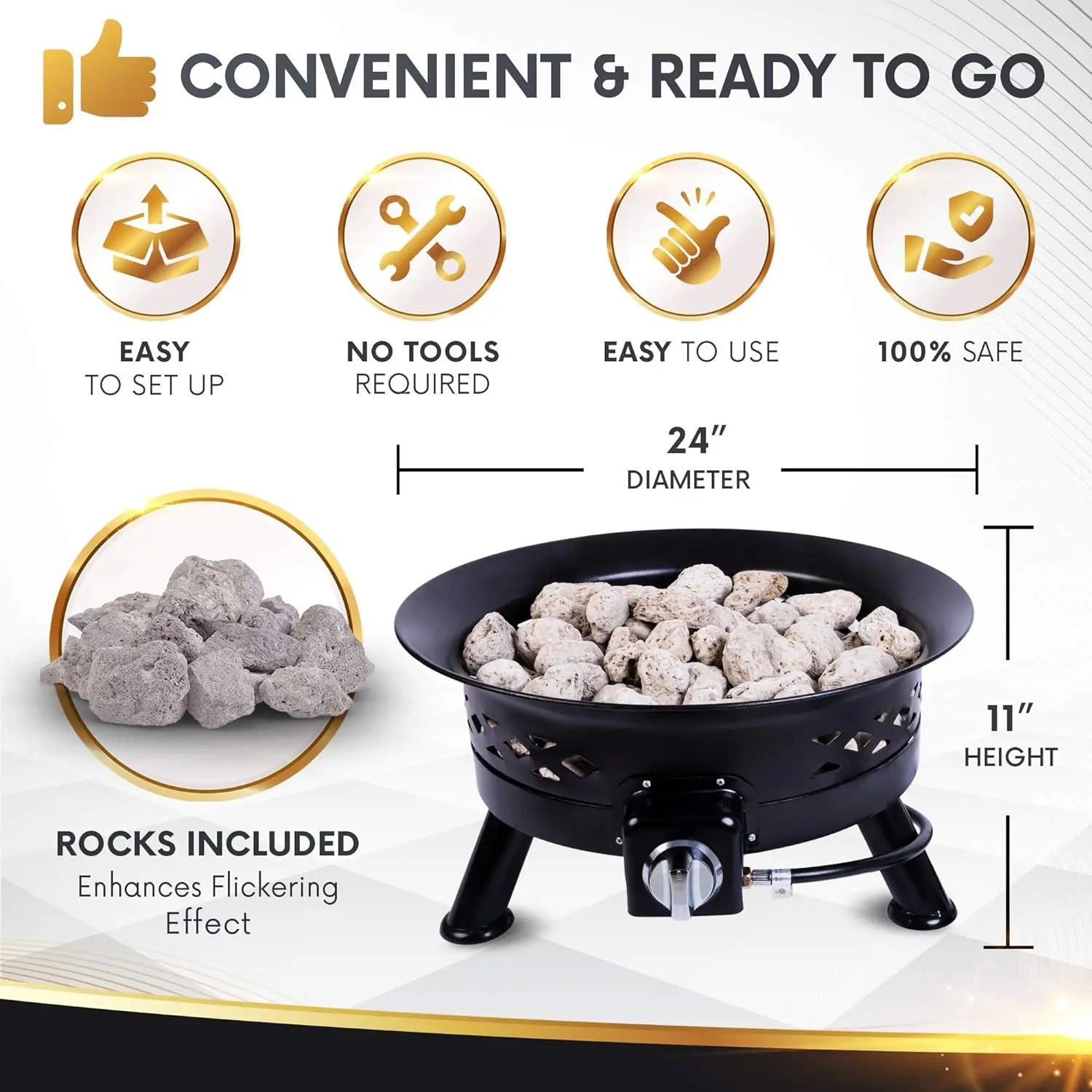 24 Gas Fire Pit Camping Portable Fire Pit Backyard Yard Fire Pit Outdoor With Stainless Steel Burner