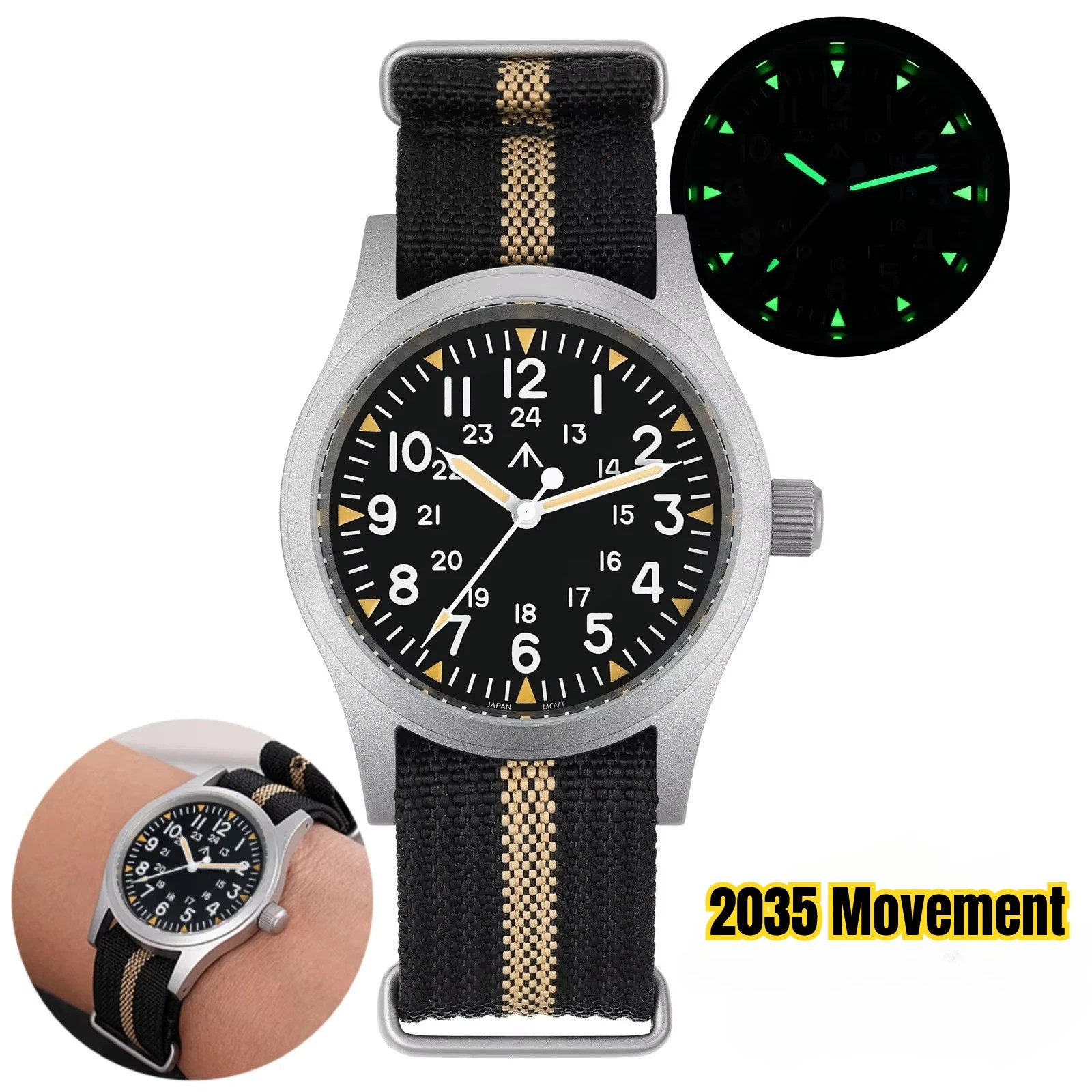 Reloj Militado ML05B Vintage con Movimiento Miyota 2035, Cristal de Zafiro Abombado con Recubrimiento AR de Alta Claridad, Luminoso, 38mm Reloj Militado ML05B Vintage con Movimiento Miyota 2035, Cristal de Zafiro Abombado con Recubrimiento AR de Alta Claridad, Luminoso, 38mm