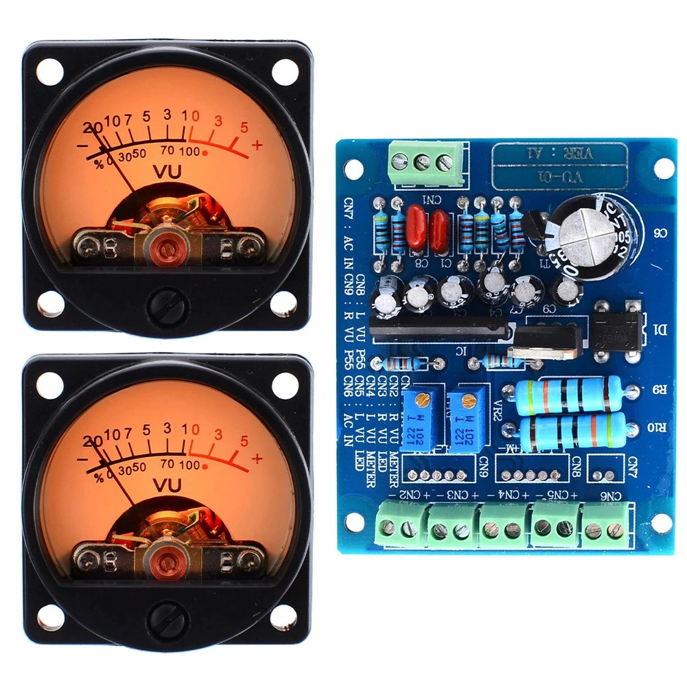 2-teiliges analoges VU-Meter-Panel-Kit mit Hintergrundbeleuchtung und Treiberplatine für die Messung von Audio-Dezibel-Pegale und Signalanzeige 2-teiliges analoges VU-Meter-Panel-Kit mit Hintergrundbeleuchtung und Treiberplatine für die Messung von Audio-Dezibel-Pegale und Signalanzeige