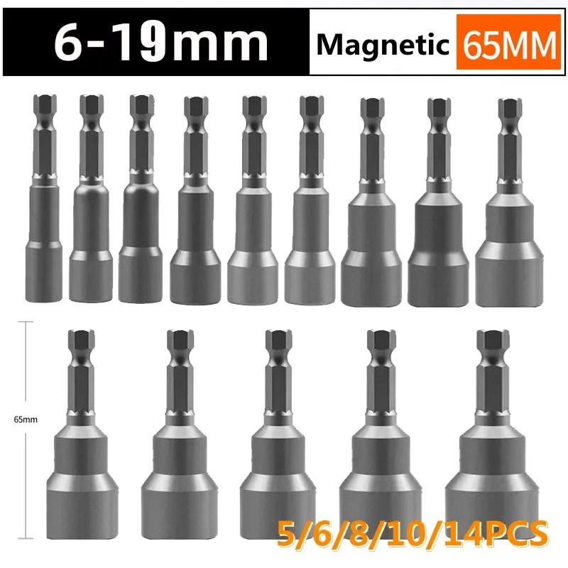 6-19MM1/4” Impact Socket Magnetic Nut Screwdrive Power Drill Bit Set Adapter Bolt Drivers Repairing Tool