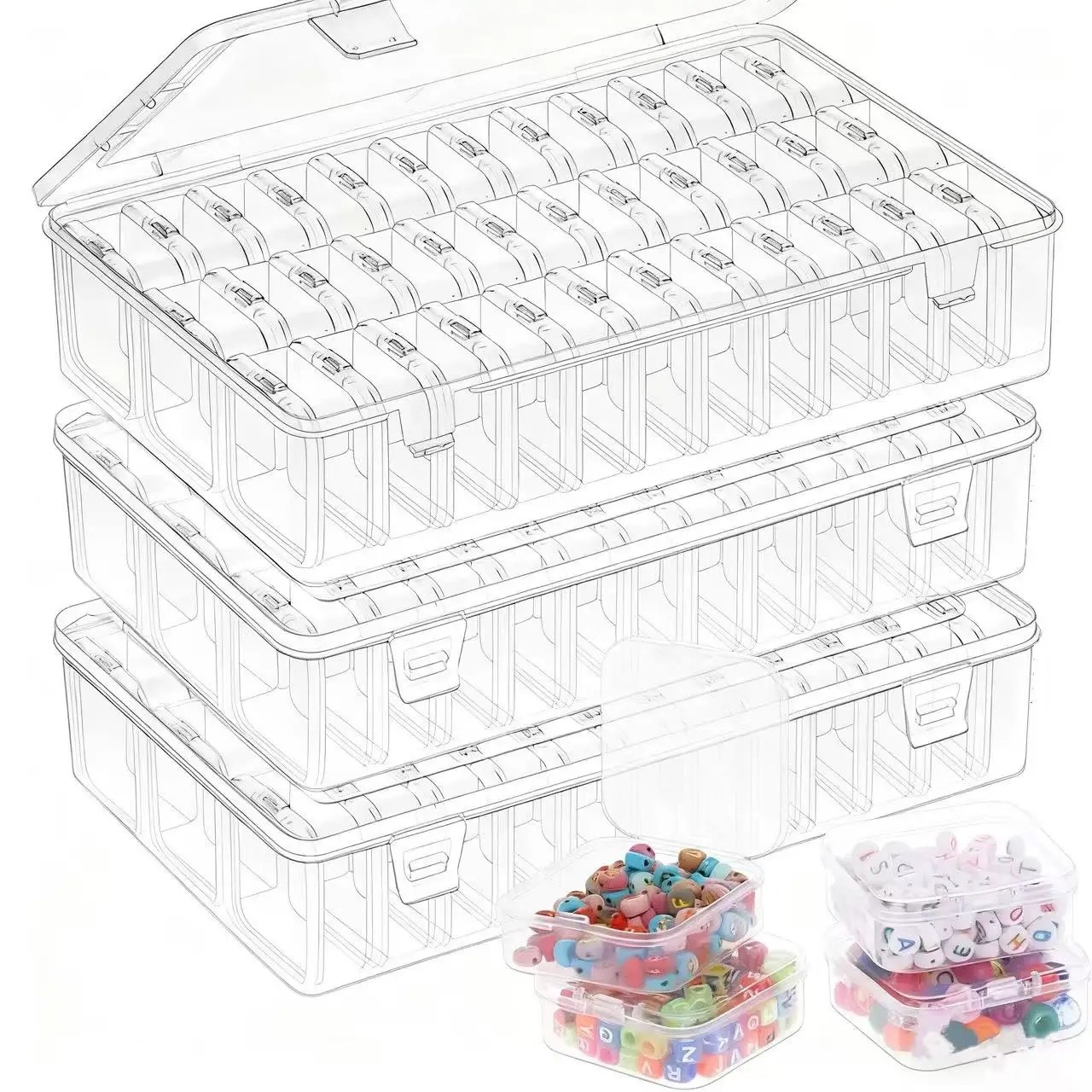 36/72/108-Compartment Mini Transparent Storage Box — Secure Snap-Lock Lid, Dustproof Design — Durable Plastic with Multi-Grid Di