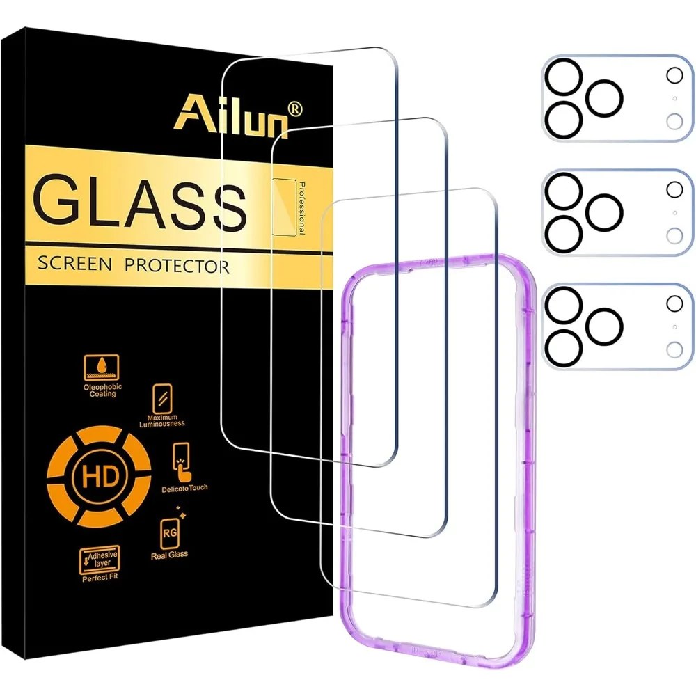 3+3 Pack Tempered Glass Screen & Camera Lens Protector For iPhone 17 Pro Max 6.9Inch Anti-Fingerprint Drop Dust Resistant Waterproof HD Clear Ultra Thin 0.33mm Night Shooting Lens Film With Installation Frame