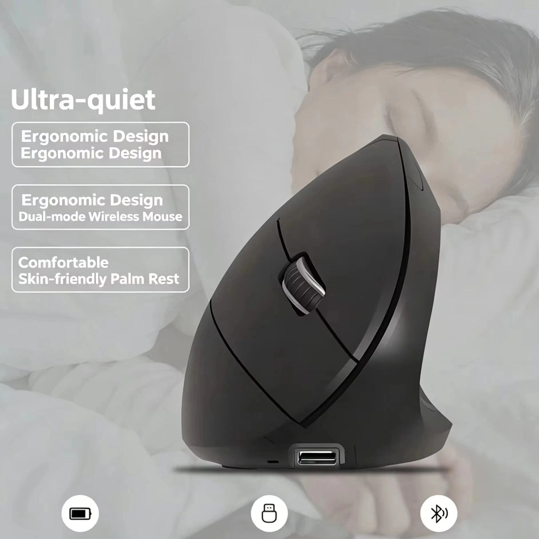 Vertical Wireless Optical Mouse Ergonomic DPI Adjustable Design 2.4G Mouse With Natural Handshake Design to Prevent Wrist Pain