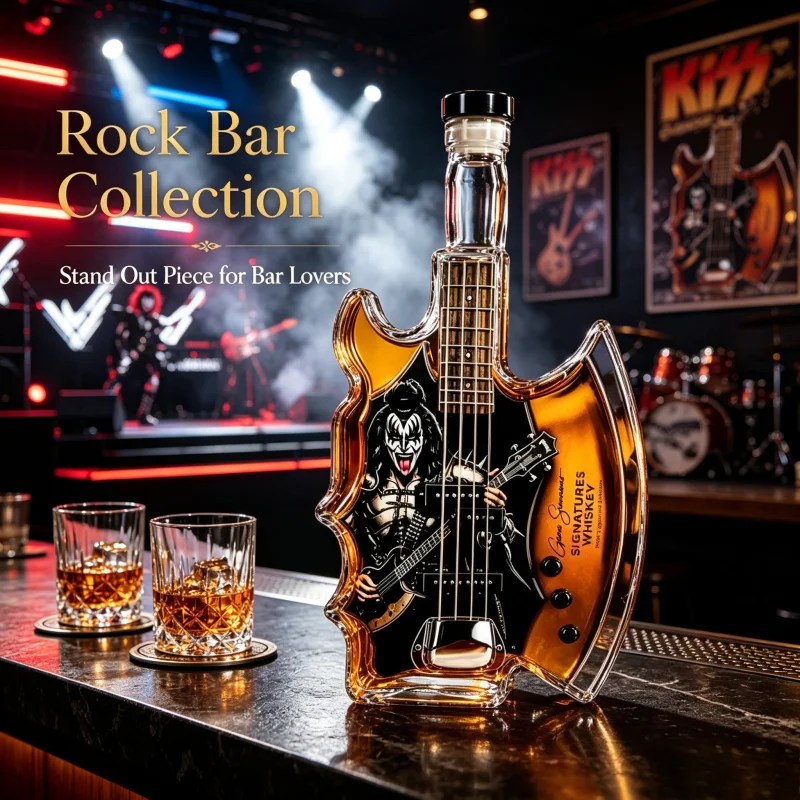 Decantador de Whisky en Forma de Guitarra Demon Axe de la Banda KISS, Botella de Licor de Vidrio Única, Decoración para Bar de Rock, Regalo Coleccionable para Fanáticos de la Música Rock