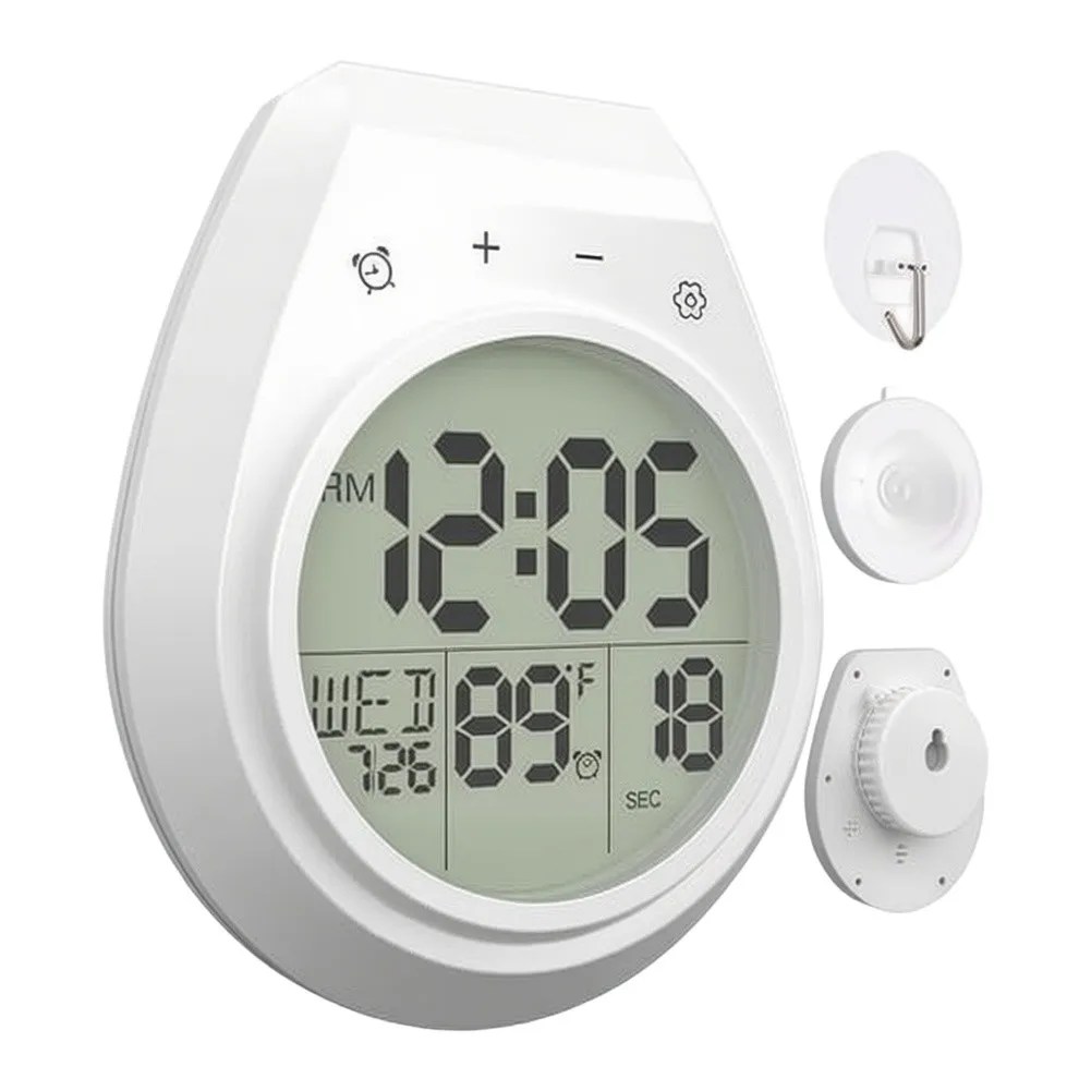 Waterproof For Bathroom Timer Clock Featuring Bold Numbers Time Date Day Seconds and Dual Scale Temperature Readout