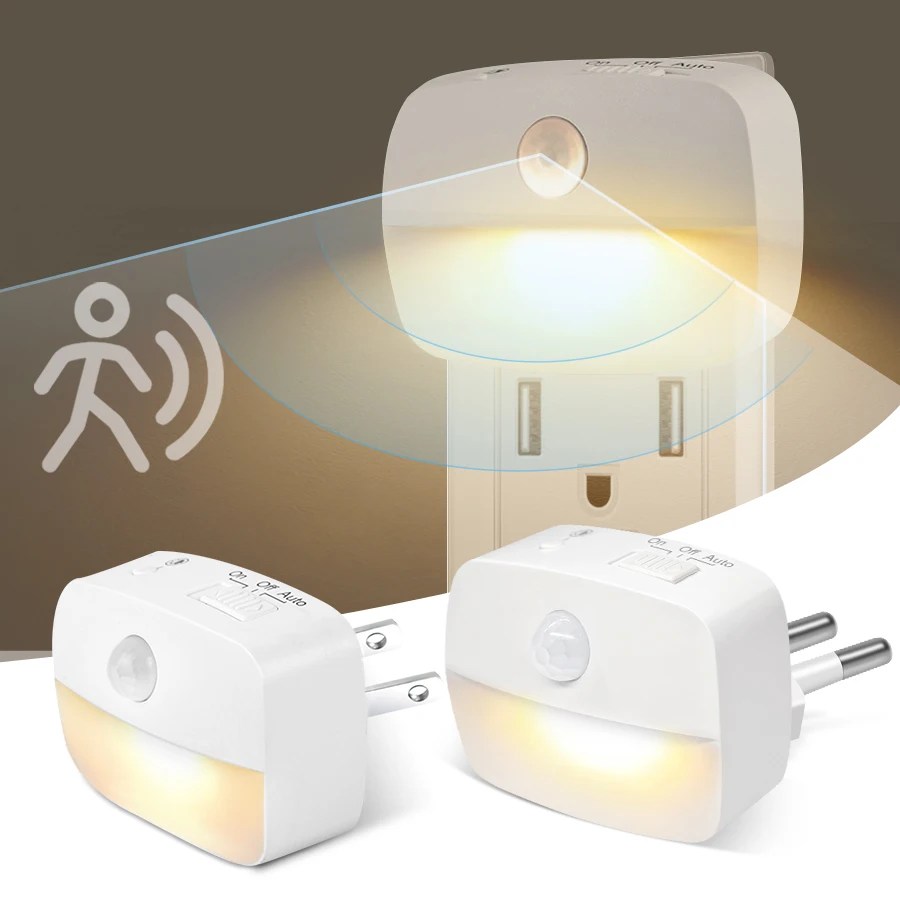 Motion Sensor LED Night Light EU US Plug Socket Lamps Dimmable Nightlights For Bedroom Hallway Stairs Toilet Kitchen Night Lamp