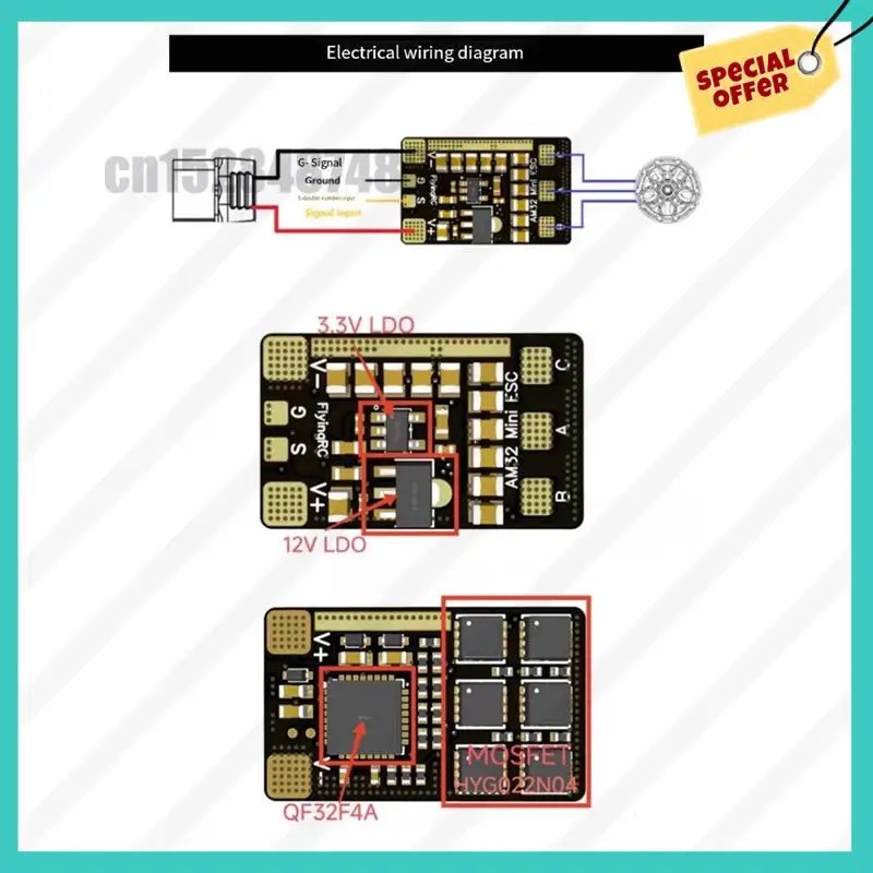 -ABJZ AM32 ESC 40A 32-Bit Electronic Speed Controller 6-30V, 2-6S Support, Sine Wave Startup For FPV Drone And RC Car