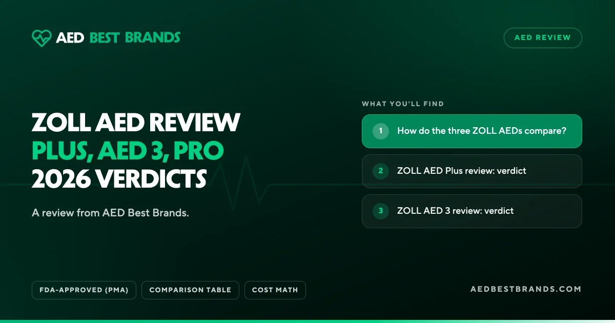 AED Best Brands thumbnail: ZOLL AED review Plus, AED 3, Pro 2026 verdicts