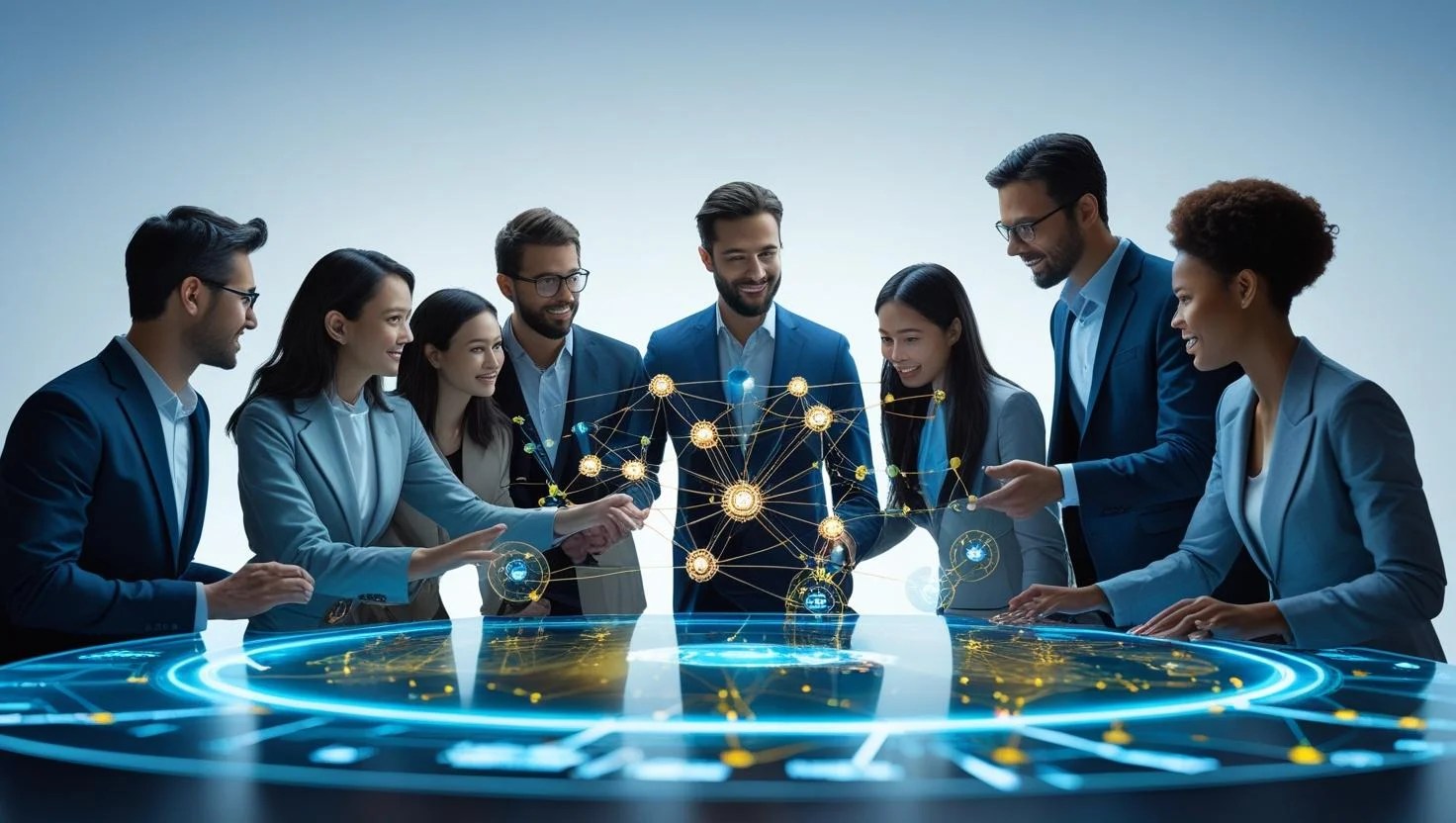 Illustration of machine learning technology transforming various industries with data and intelligent systems