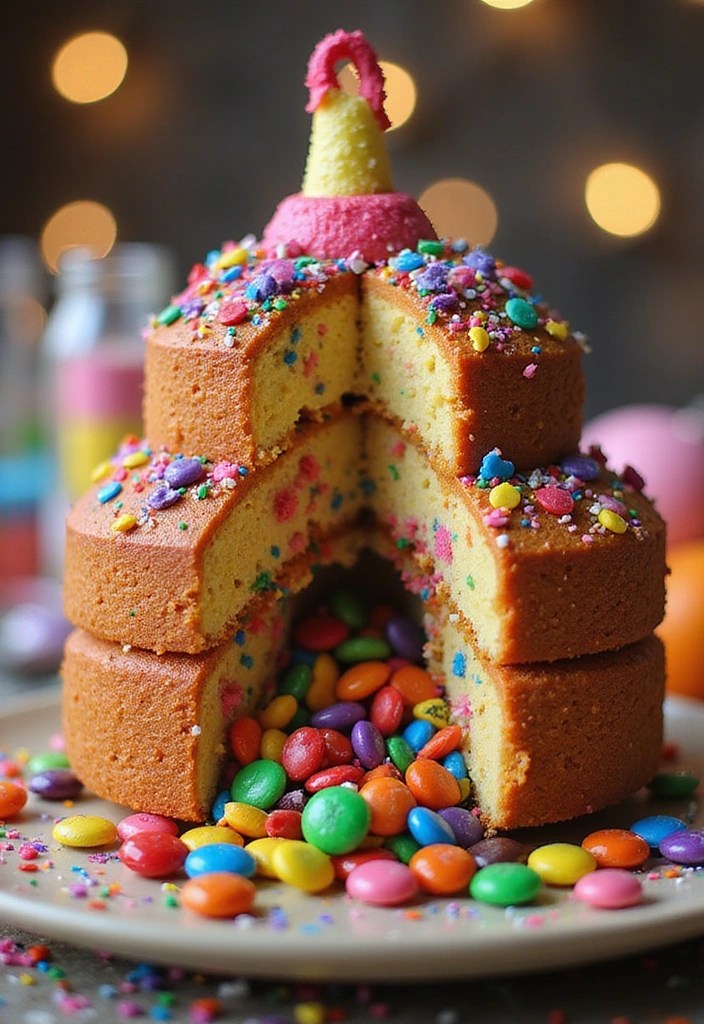 22 Simple Gender Reveal Cake Designs That Deliver Big Surprises! - 11. Colorful Pinata Cake
