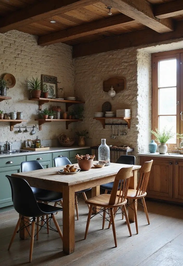 18 Rustic Open Kitchen Designs That Will Bring the Warmth of the Countryside Home! - 15. Mixing Styles for Unique Appeal